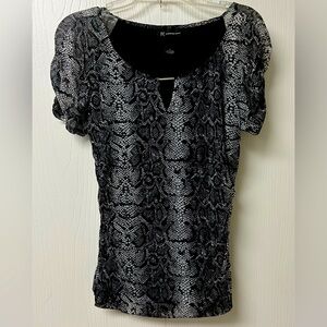 INC International Concepts Black and Gray Fitted Cap Sleeve Blouse